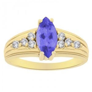 0.90 Carat Marquise Tanzanite and Diamond Ring